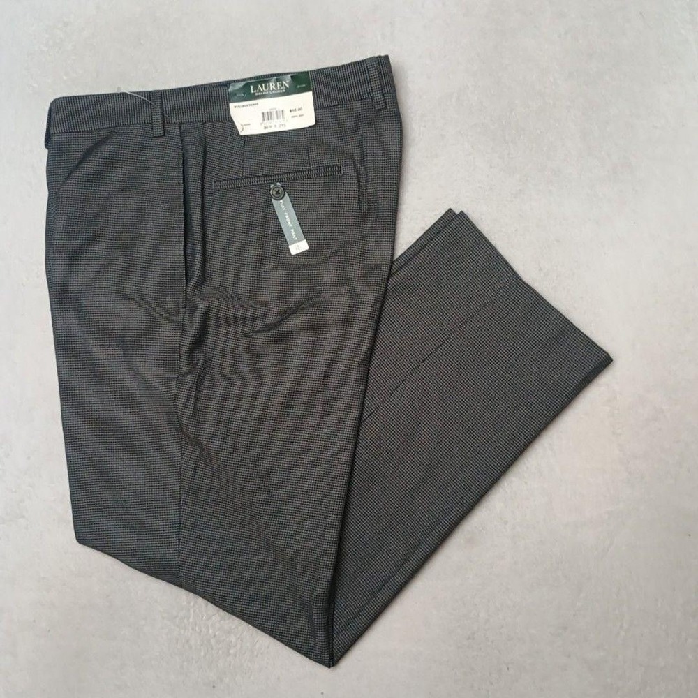 Lauren Ralph Lauren Pants Men 36x29 Gray Houndstooth Plaid Flat Front Dress Suit